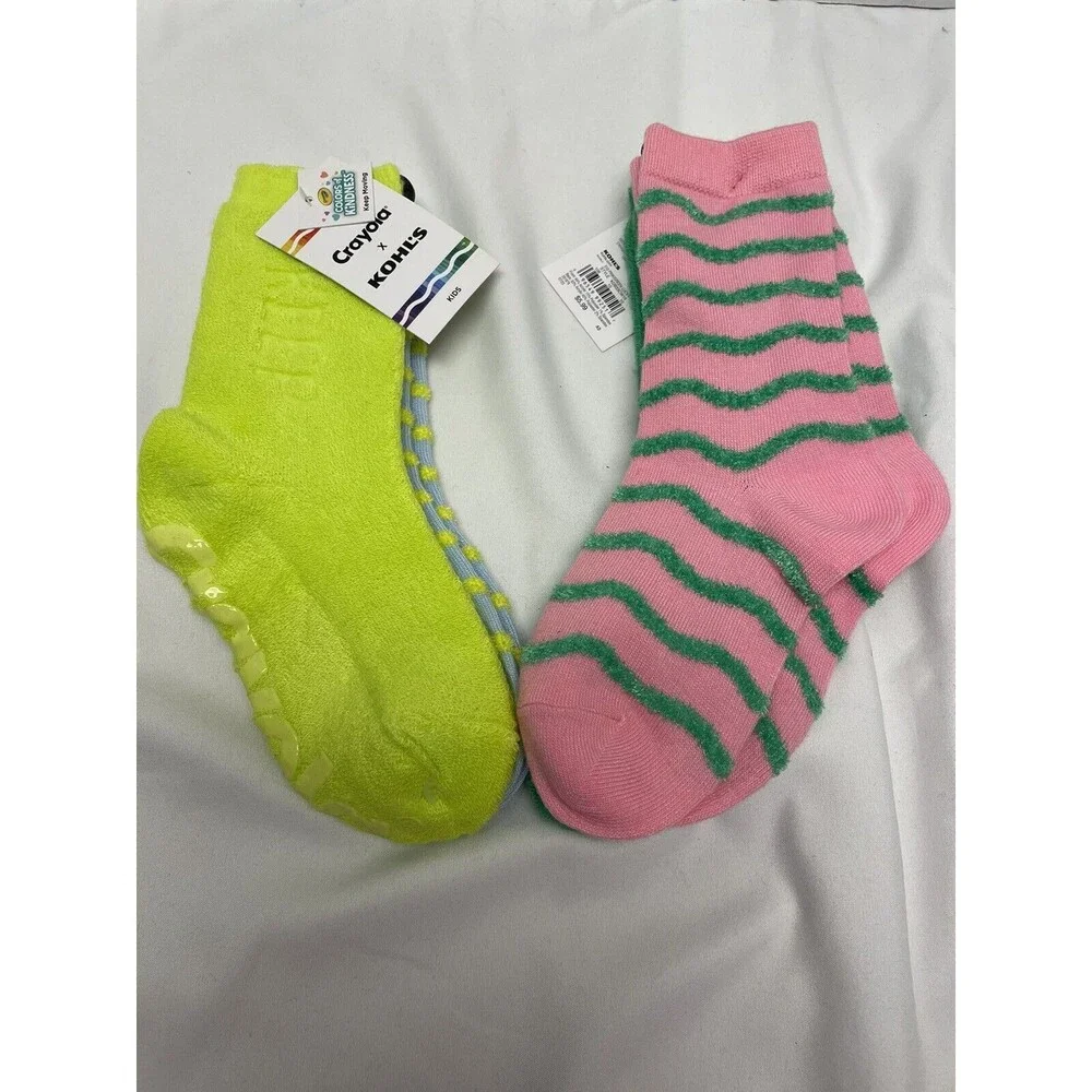 New Crayola 2-pack With Grips Terry Eyelash Wave Socks / Kids Socks 4 pairs